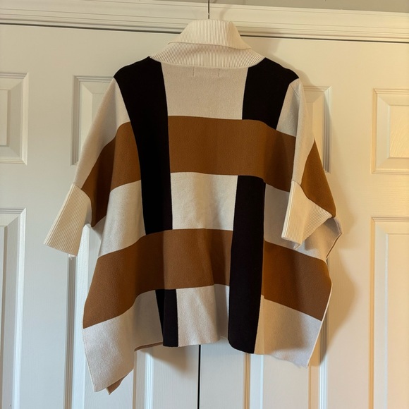 Anthropologie White and Brown Poncho Sweater - Picture 5 of 9